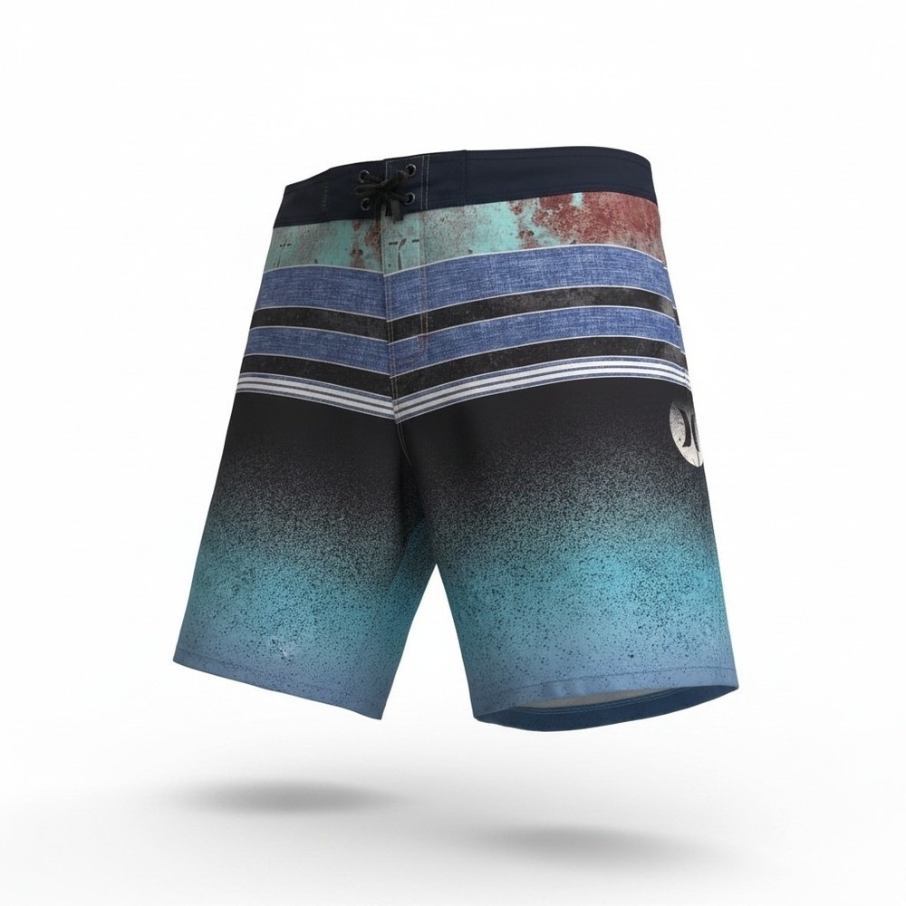 Hurley Board Shorts Mens 36 Blue Black‎ Phantom Striped Gradient Swim Trunks